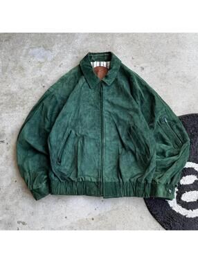 Vintage 90s Green Leather Suede Jacket